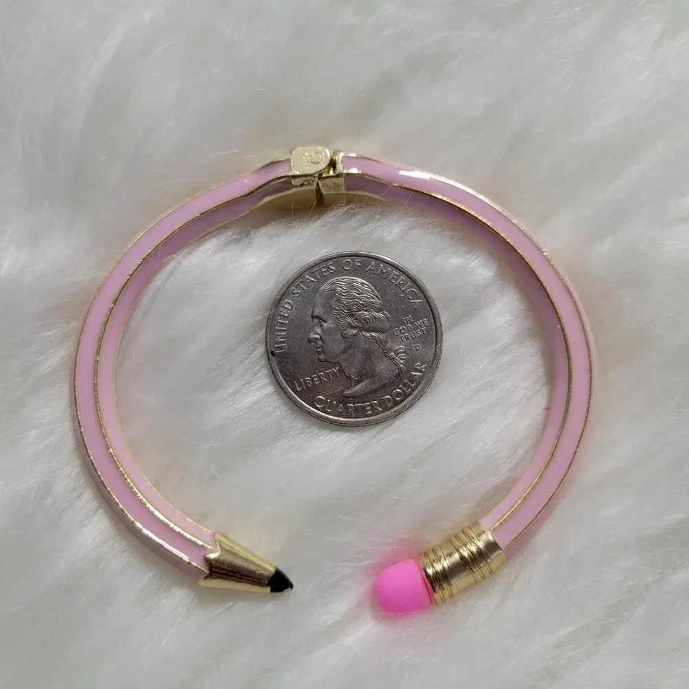 Pink Pencil Design Hinged Bracelet